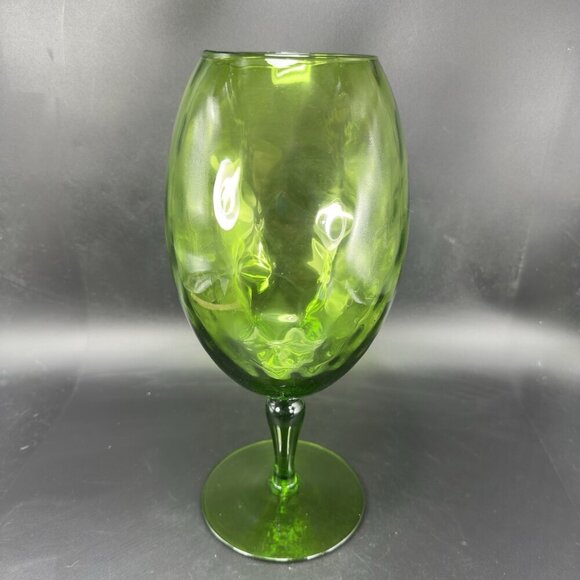 Tall Italian Empoli Glass Vase Footed Compote Hurricane Candle Holder Optic VTG - Picture 13 of 13